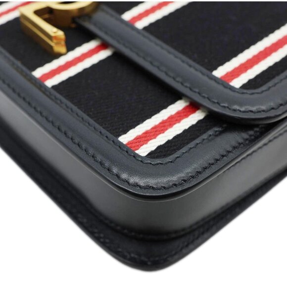 Yves Saint Laurent Solferino Striped Canvas Shoulder Bag Black - Picture 9 of 12